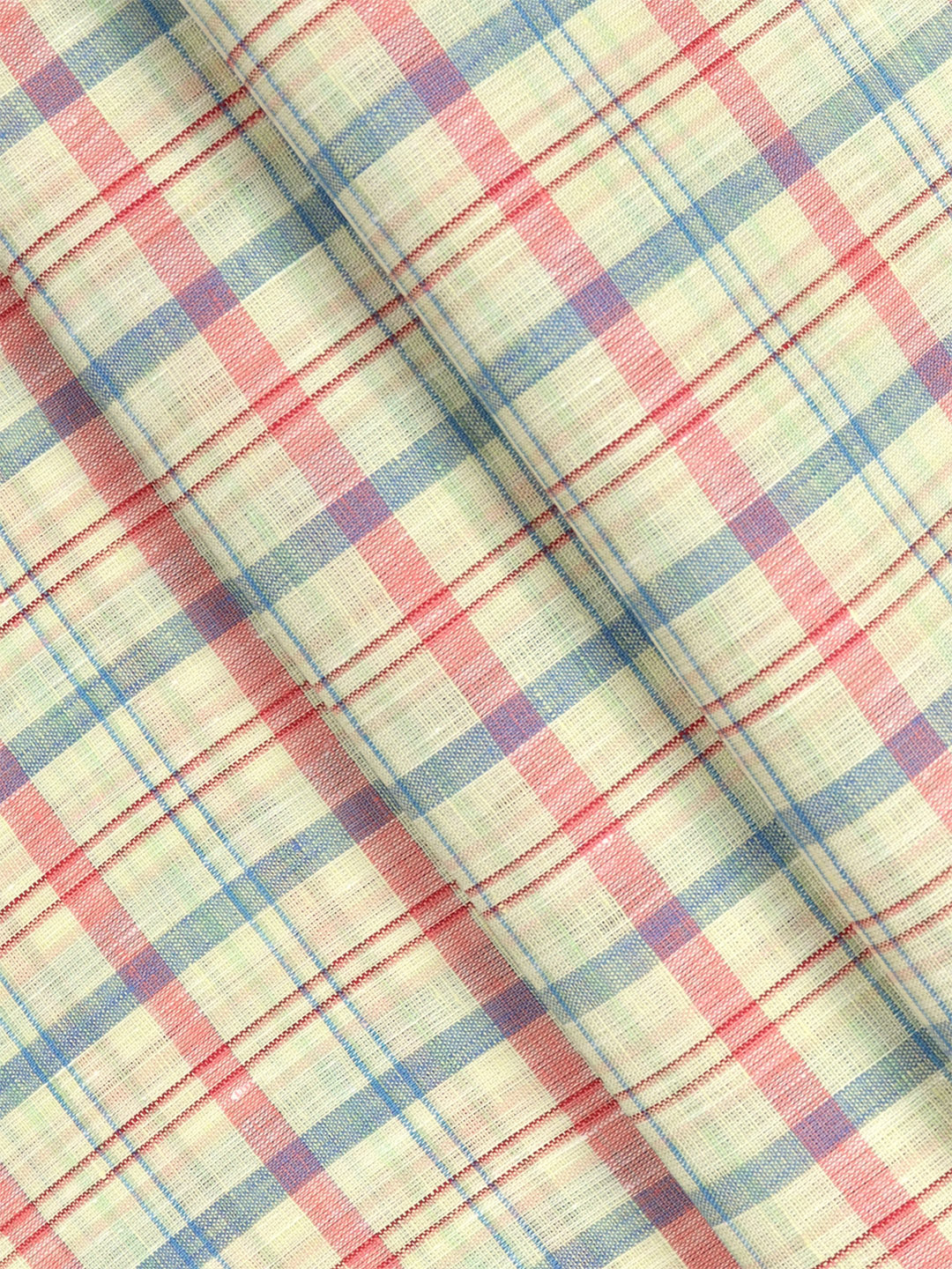 Mens Pure Linen Checked Shirt Fabric Yellow