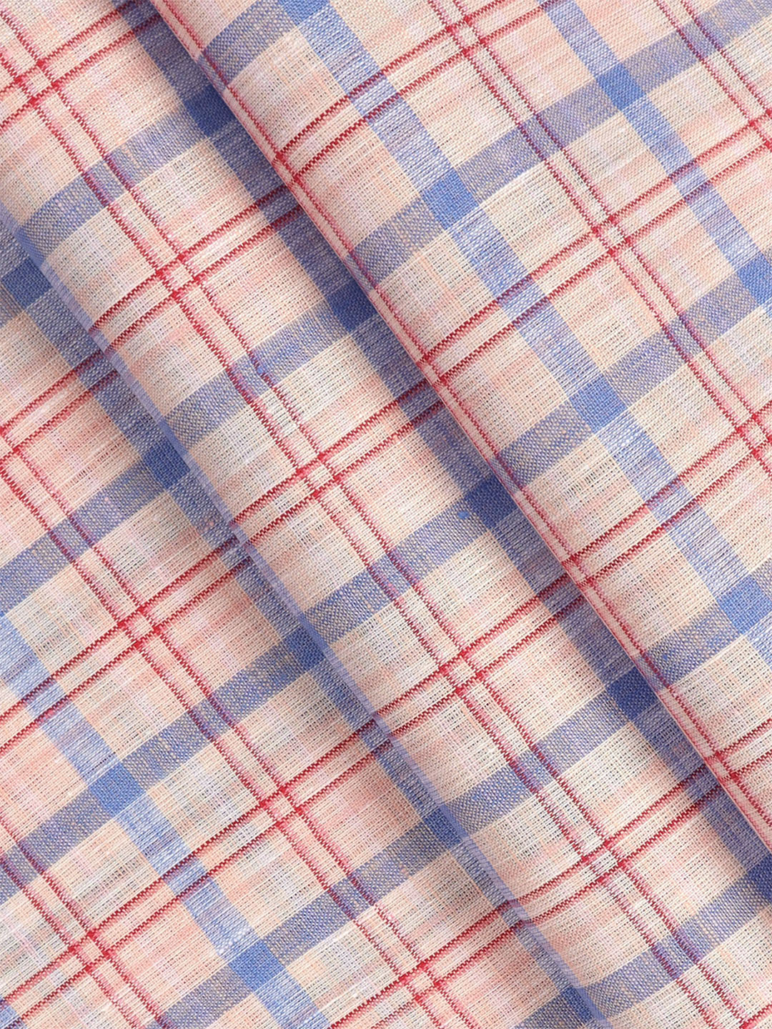 Mens Pure Linen Checked Shirt Fabric Pink