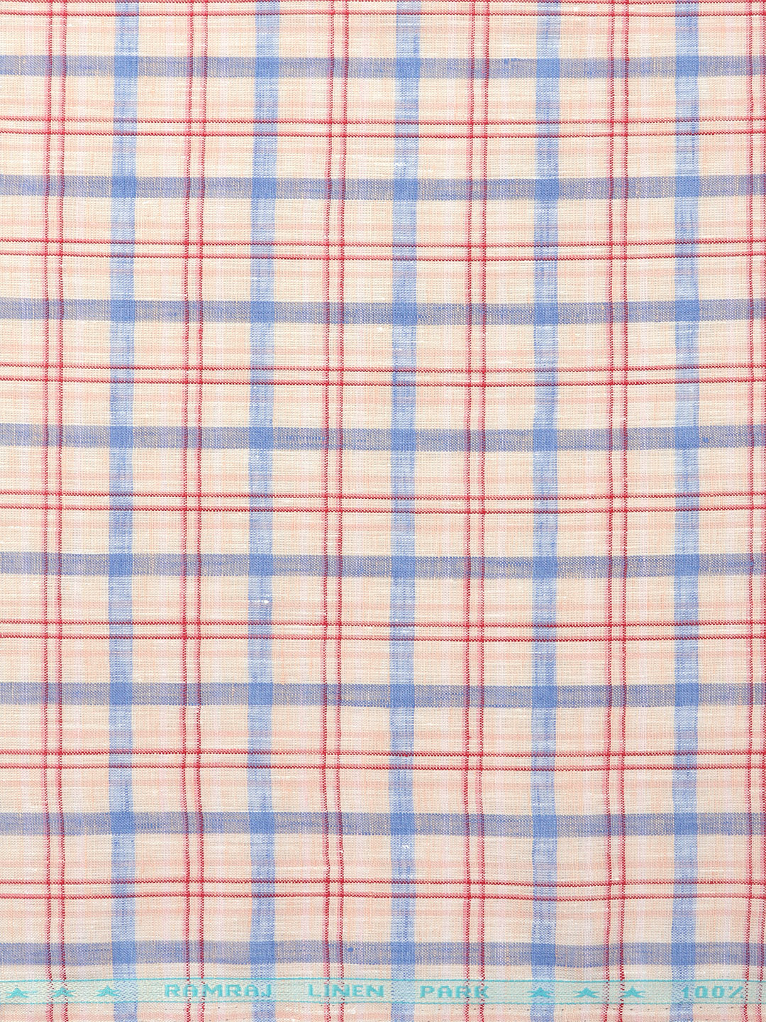 Mens Pure Linen Checked Shirt Fabric Pink