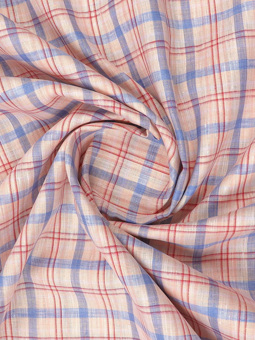 Mens Pure Linen Checked Shirt Fabric Pink