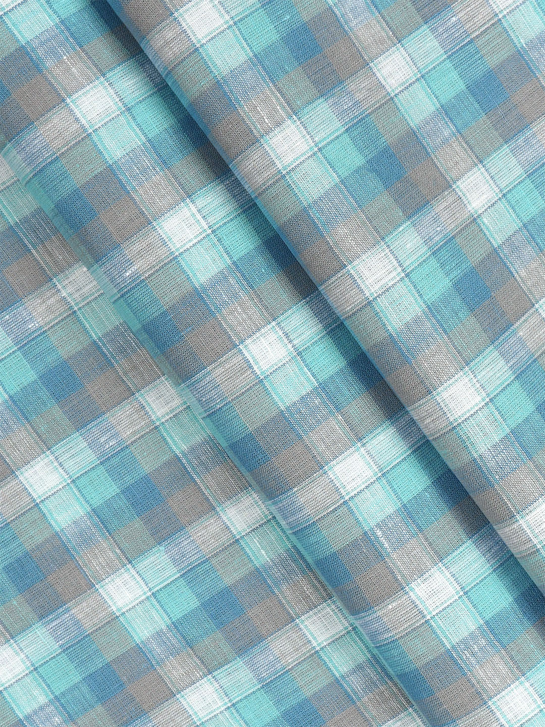 Pure Linen Blue Checked Shirt Fabric