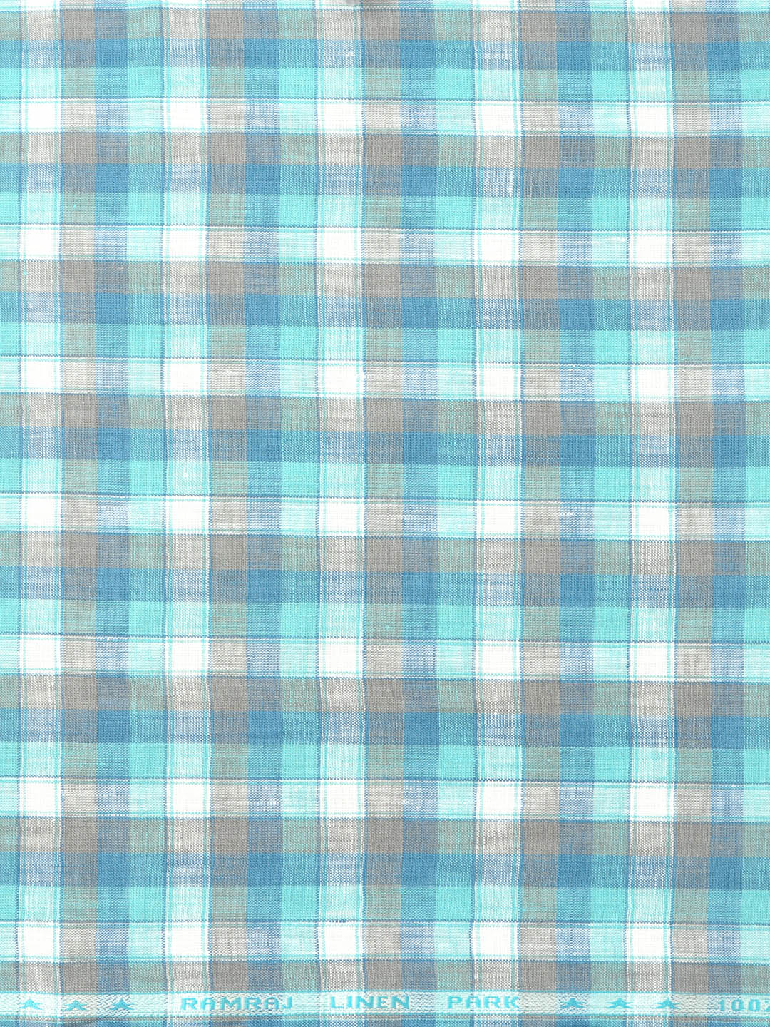 Pure Linen Blue Checked Shirt Fabric