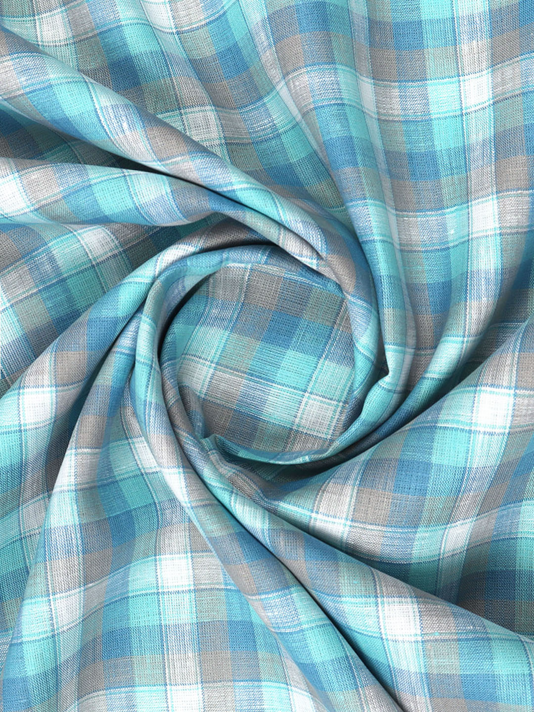 Pure Linen Blue Checked Shirt Fabric