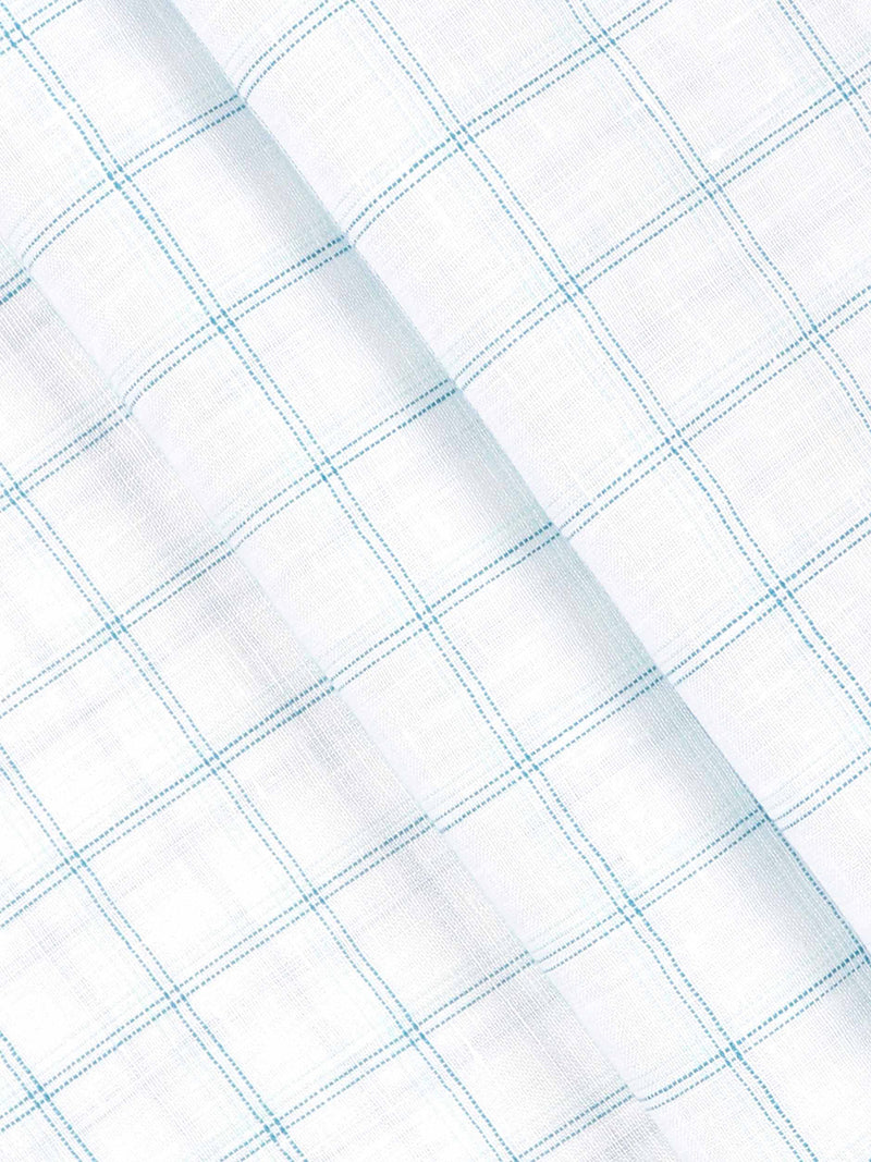 Pure Linen White & Blue Colour Checked Shirt Fabric Linen Park Texena