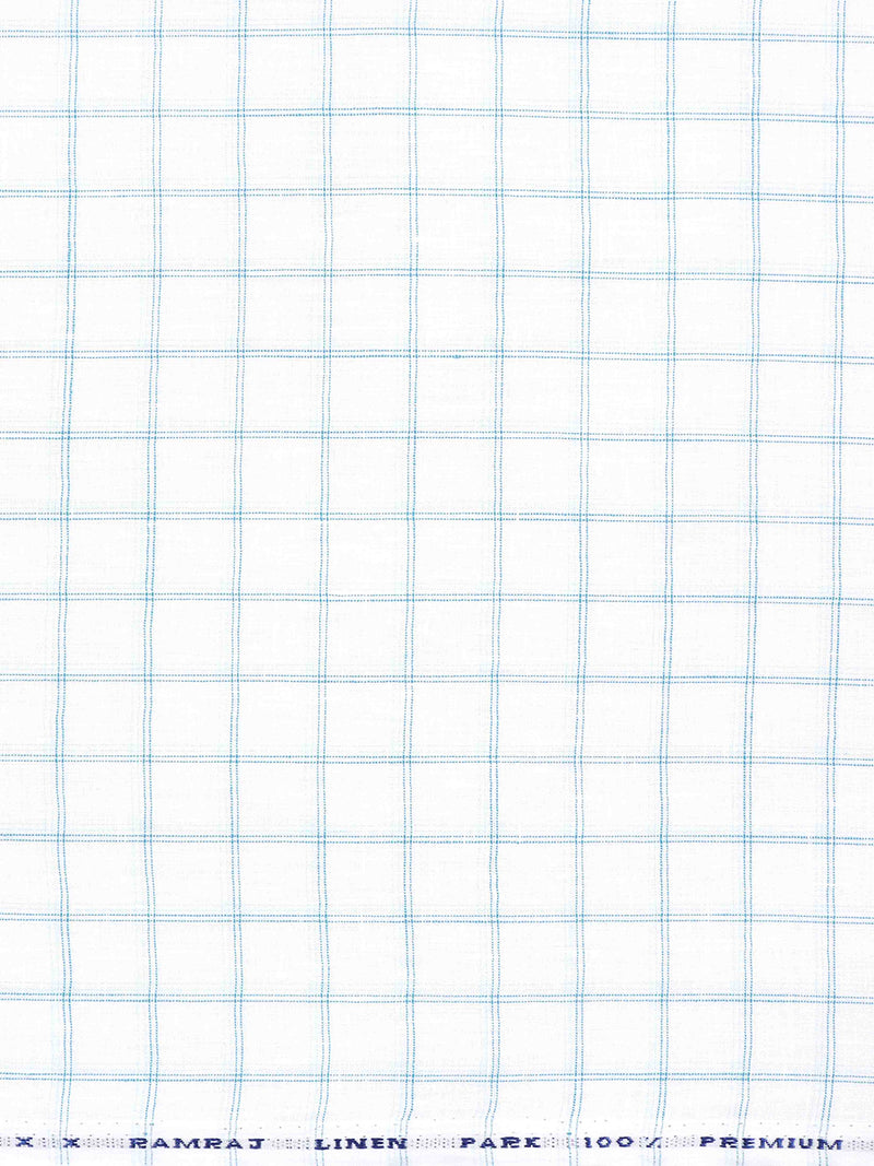 Pure Linen White & Blue Colour Checked Shirt Fabric Linen Park Texena