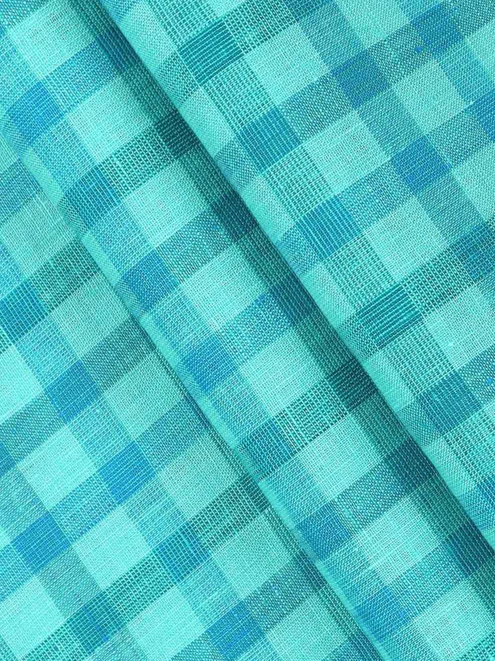 Pure Linen Checked Green & Blue Shirt Fabric Linen Park Texena-Pattern view