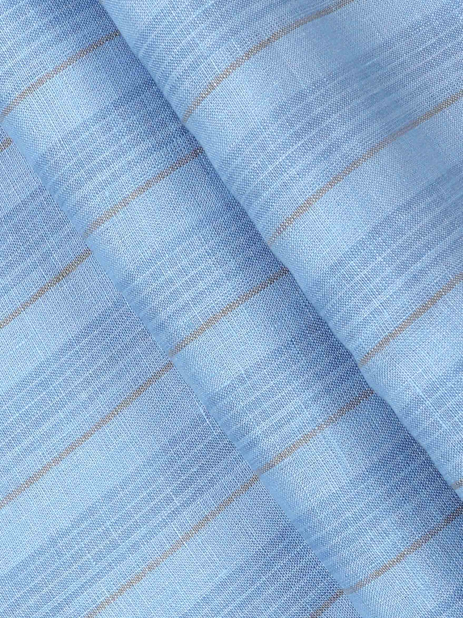 Men 100% Premium Linen Striped Blue Shirt Fabric Texena