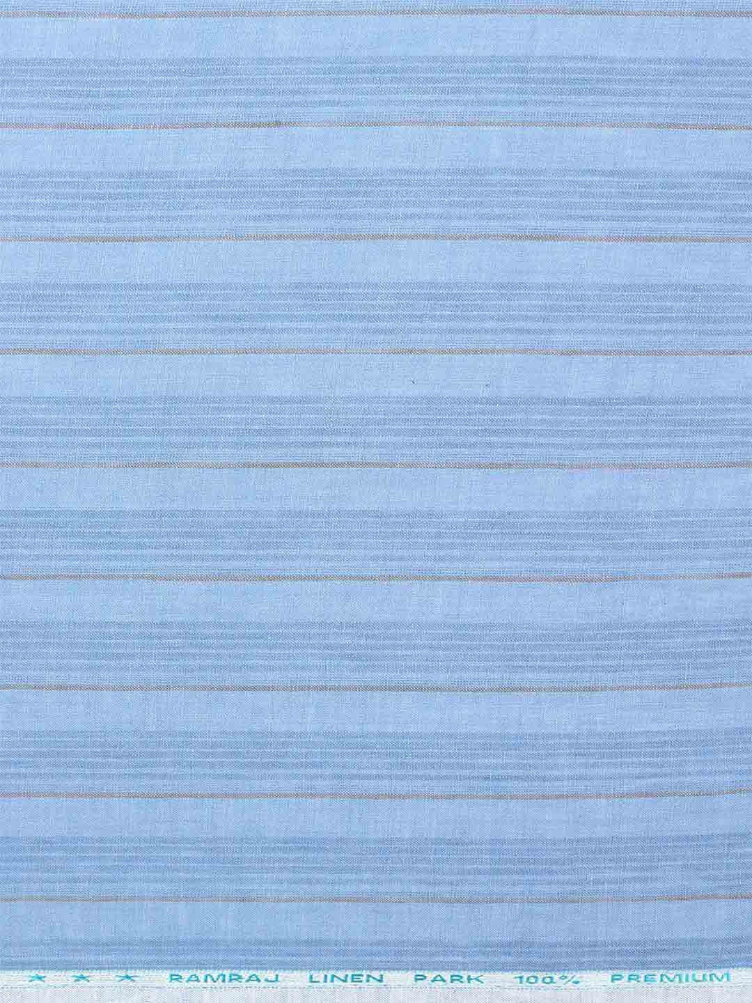 Pure Linen Blue Colour Striped Shirt Fabric Linen Park Texena-Zoom view