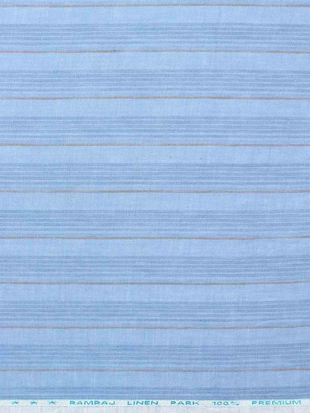 Men 100% Premium Linen Striped Blue Shirt Fabric Texena