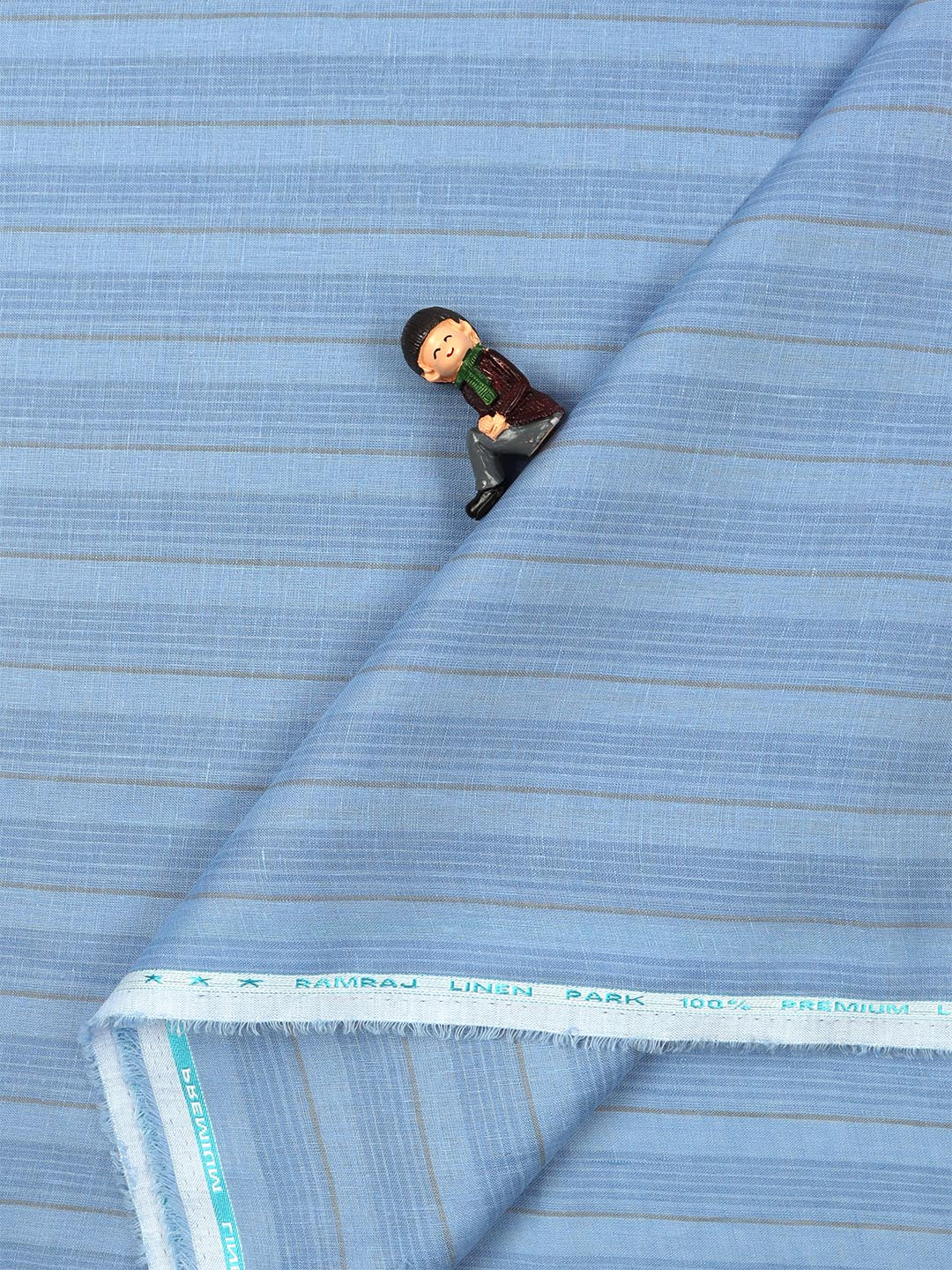 Pure Linen Blue Colour Striped Shirt Fabric Linen Park Texena-Double side view