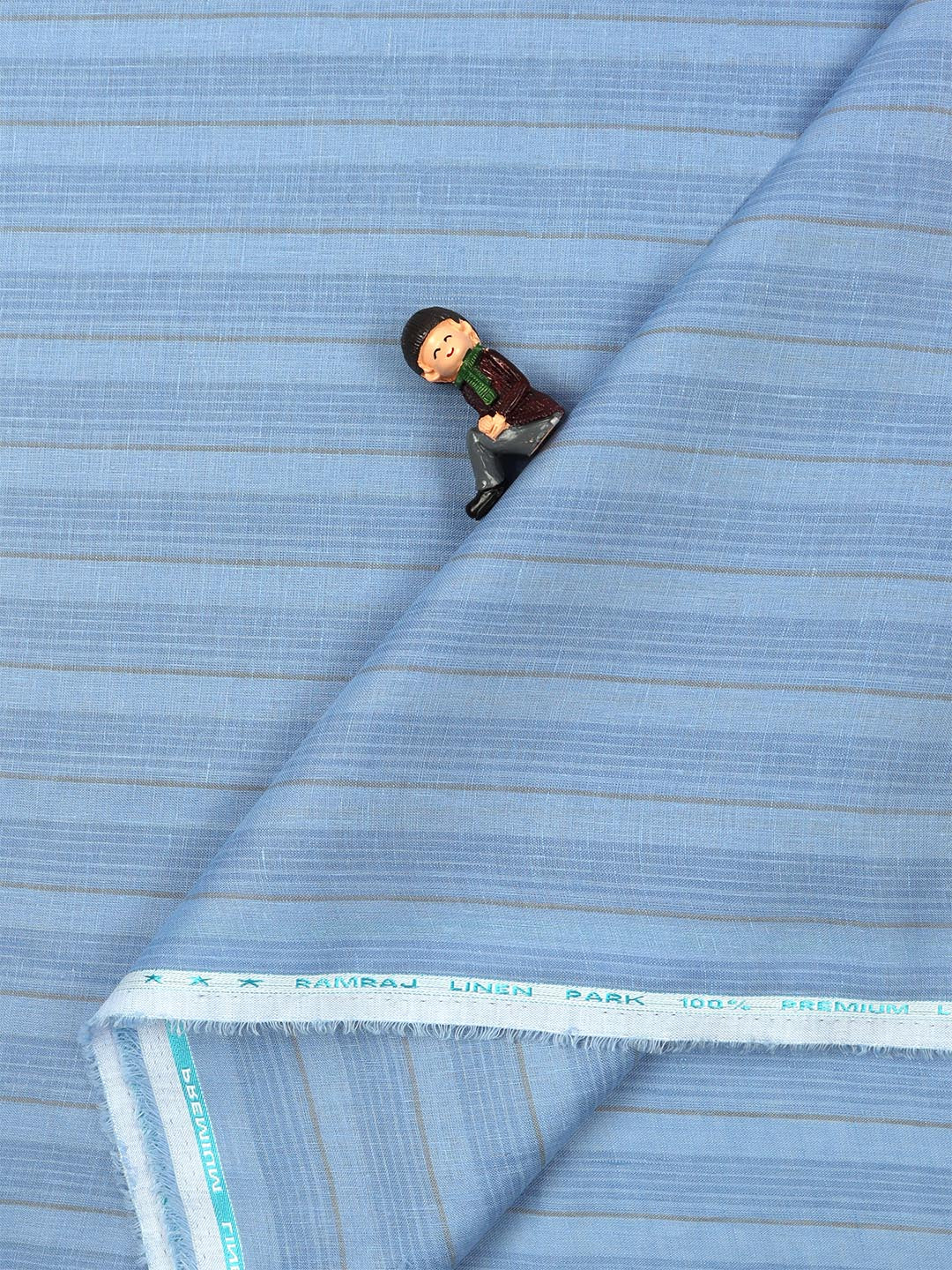 Men 100% Premium Linen Striped Blue Shirt Fabric Texena