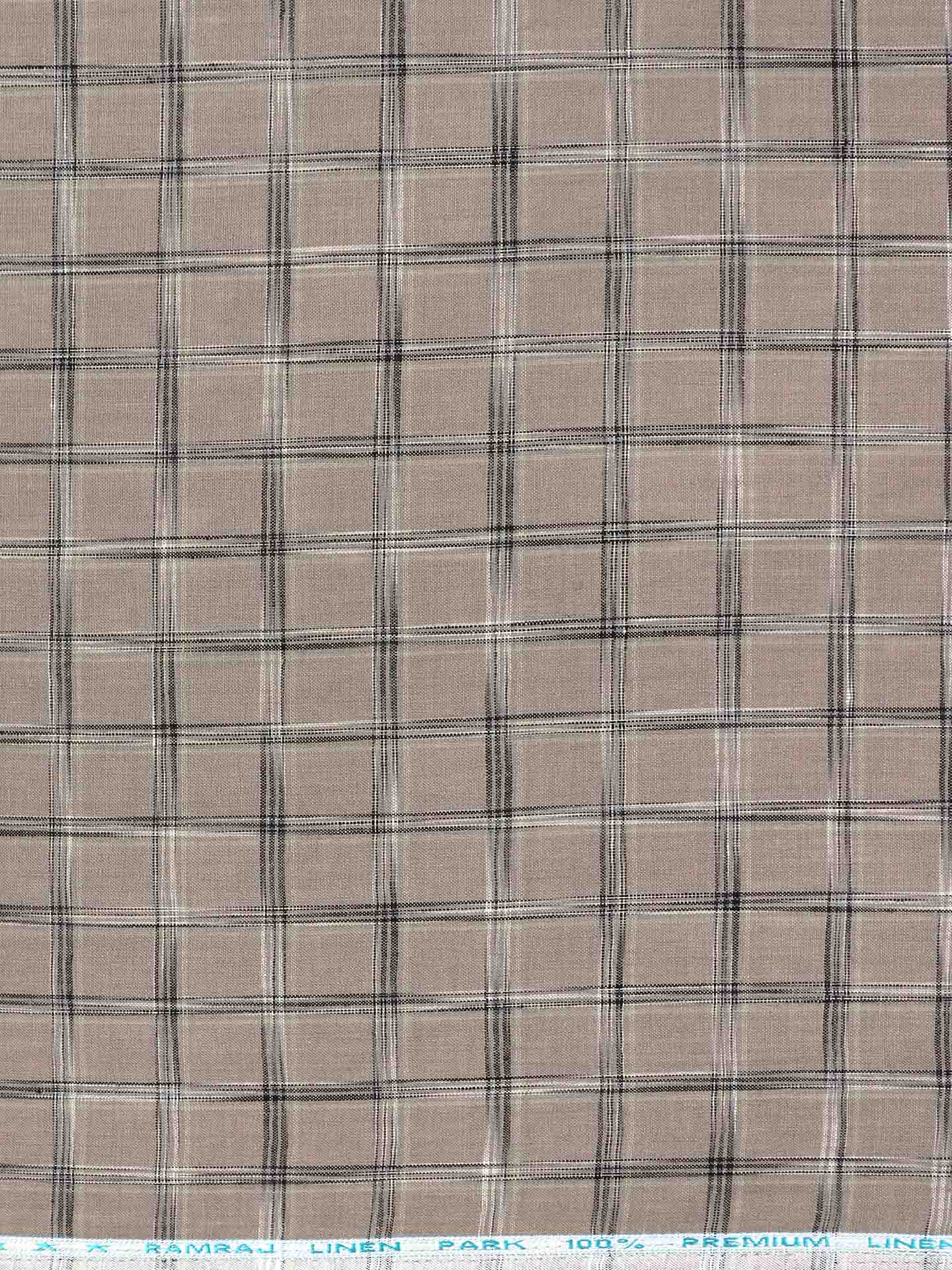 Pure Linen Grey & Black Colour Checked Shirt Fabric Linen Park Texena-Zoom view