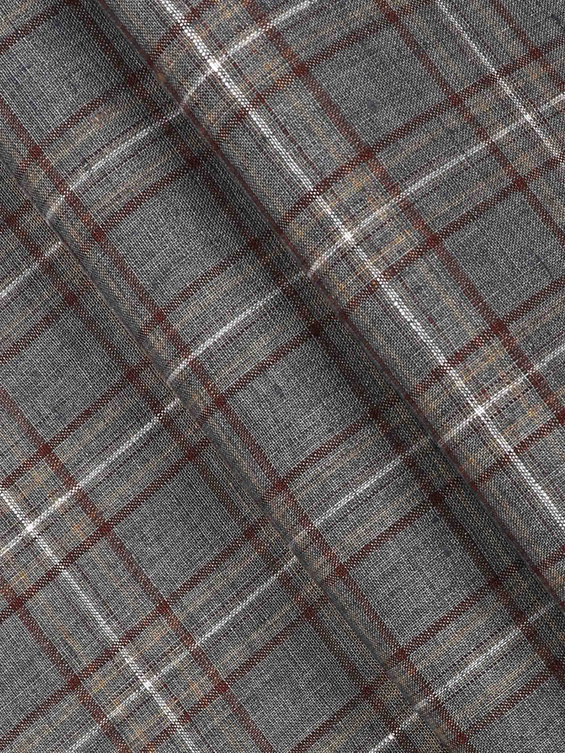 Pure Linen Grey & Brown Colour Checked Shirt Fabric Linen Park Texena-Pattern view