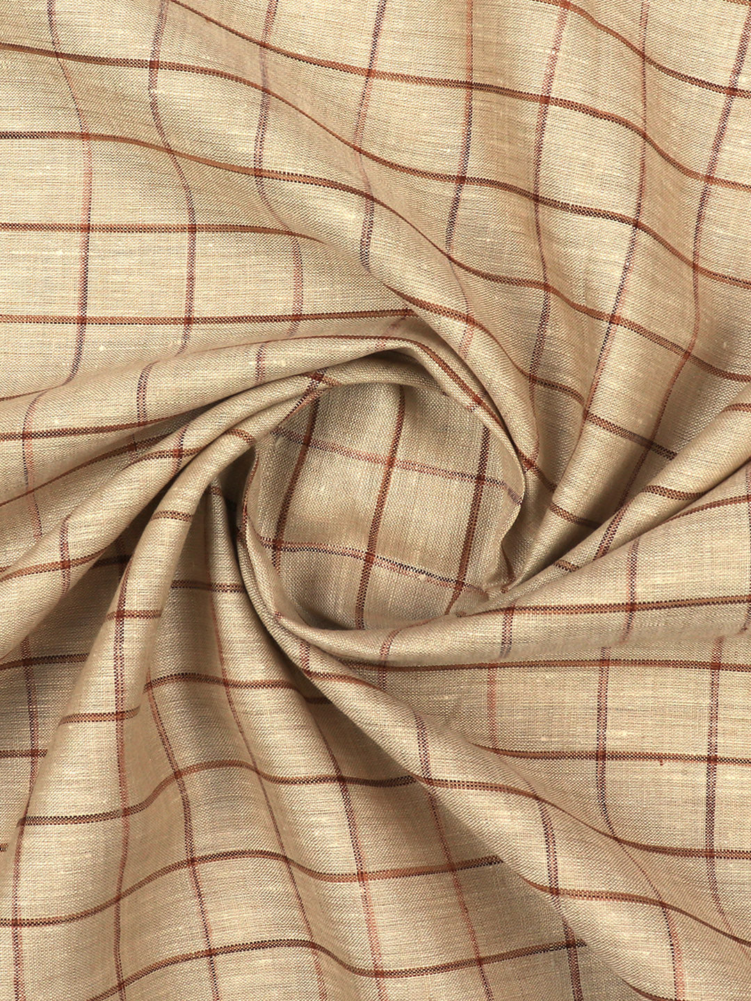 Mens Pure Linen Brown Checked Shirt Fabric