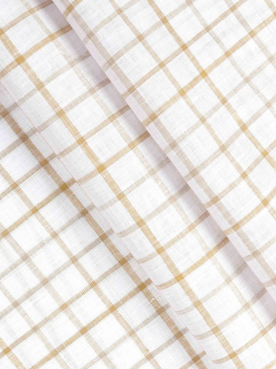 Pure Linen Checked White & Mustard Shirt Fabric Linen Park Texena-Pattern view