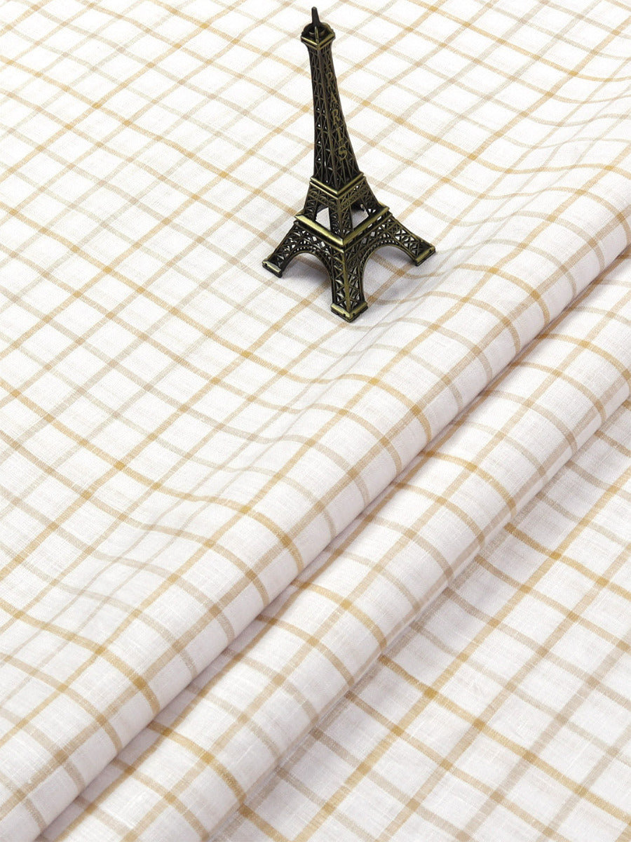 Pure Linen Checked White & Mustard Shirt Fabric Linen Park Texena-Close view