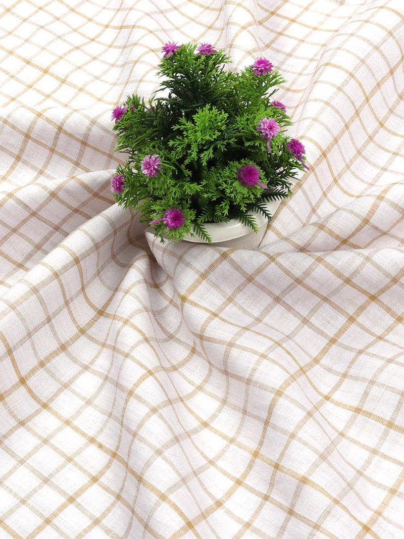 Pure Linen Checked White & Mustard Shirt Fabric Linen Park Texena