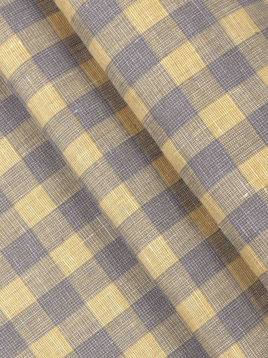 Pure Linen Checked Mustard & Blue Shirt Fabric Linen Park Texena-Pattern view