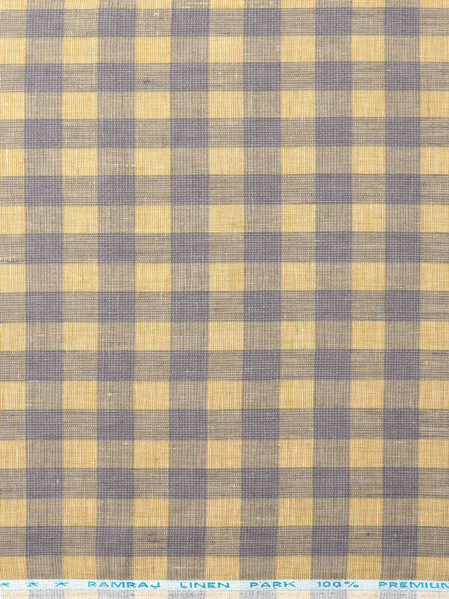 Pure Linen Checked Mustard & Blue Shirt Fabric Linen Park Texena-Zoom view