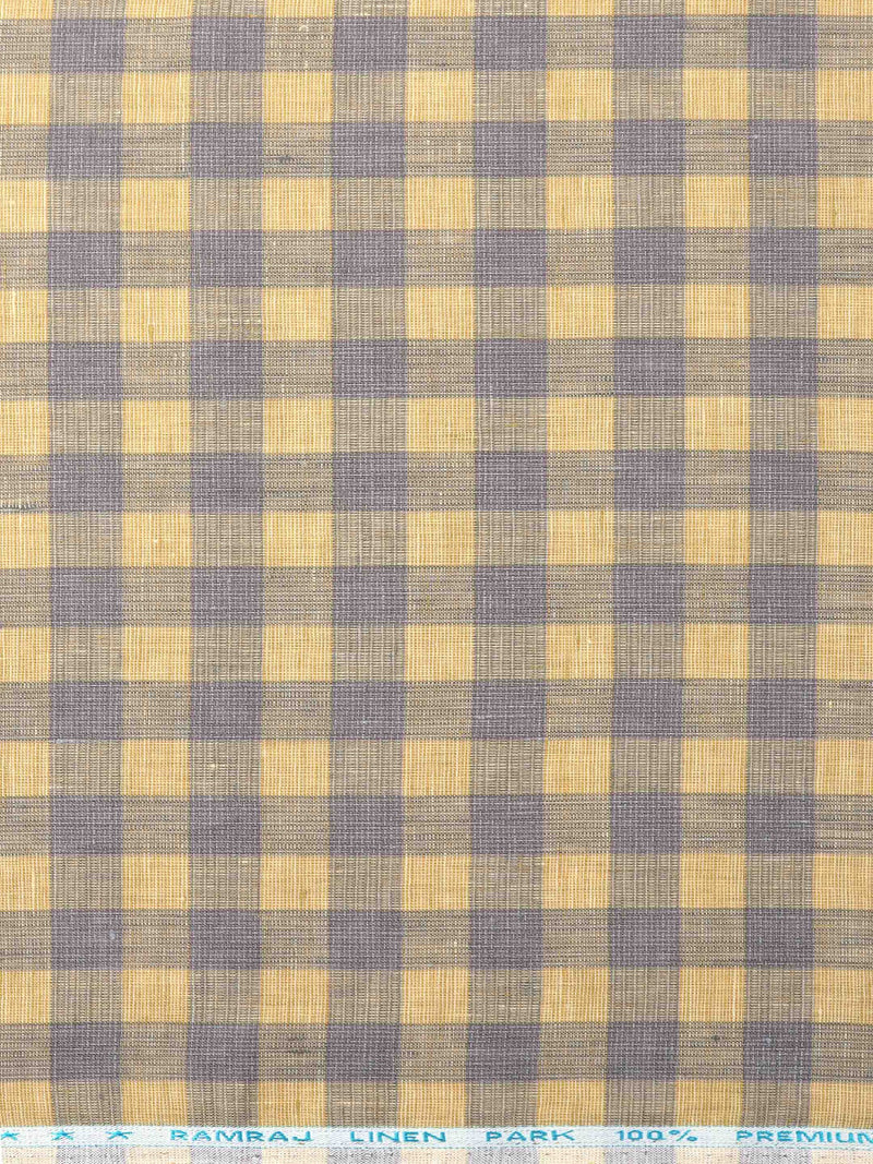 Pure Linen Checked Mustard & Blue Shirt Fabric Linen Park Texena