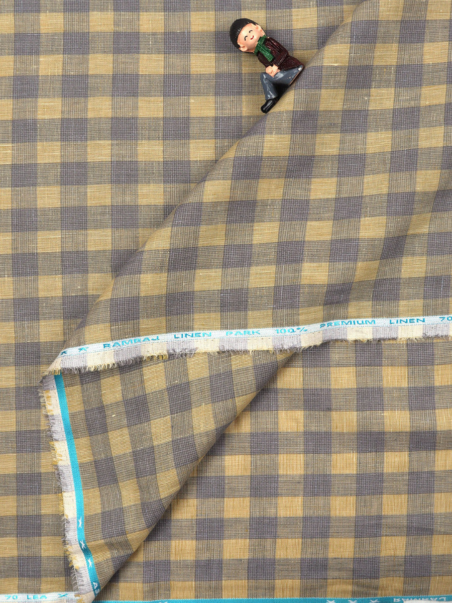 Pure Linen Checked Mustard & Blue Shirt Fabric Linen Park Texena-Double side view