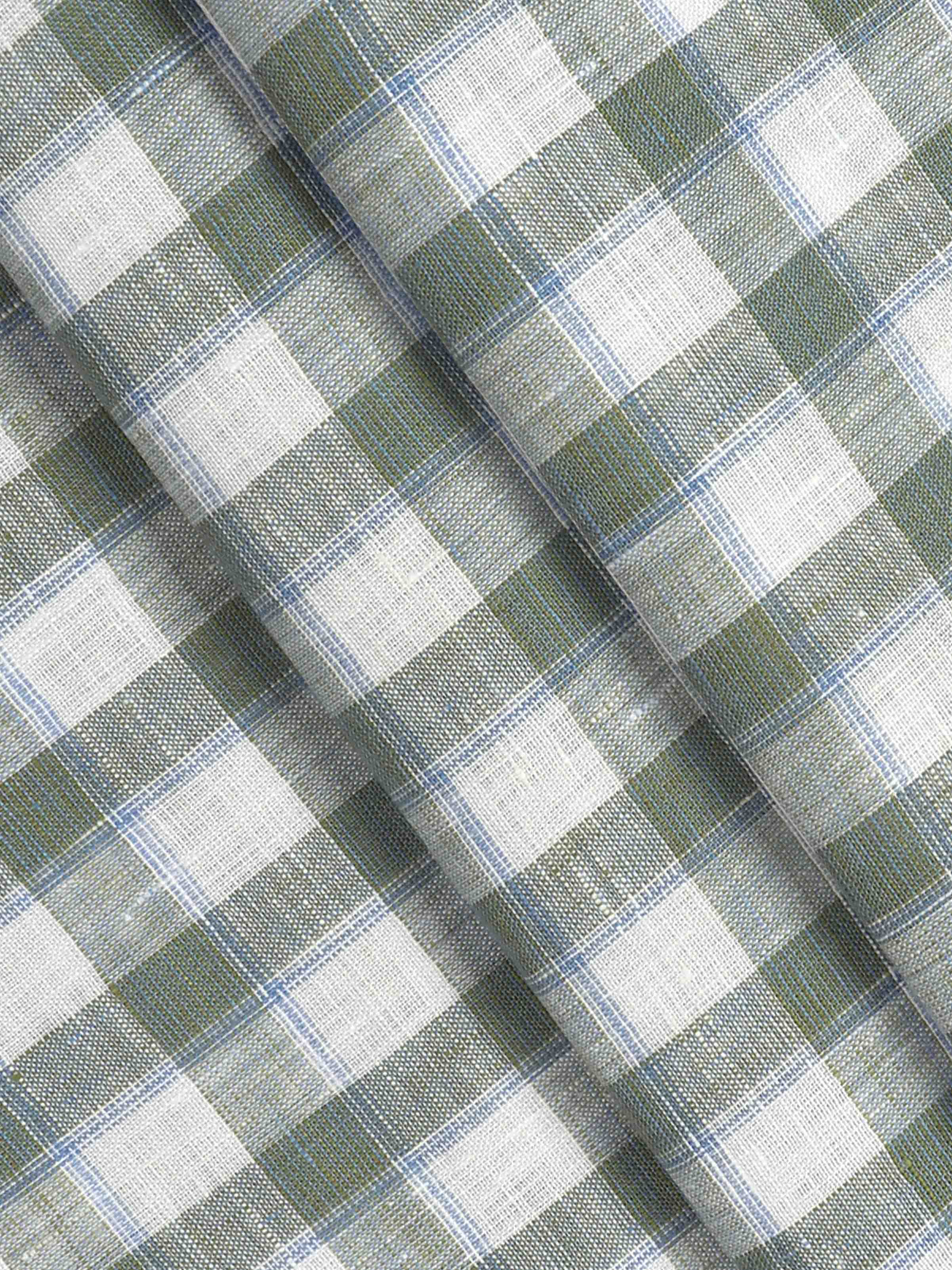 Pure Linen White & Green Colour Checked Shirt Fabric Linen Park Texena-Pattern view