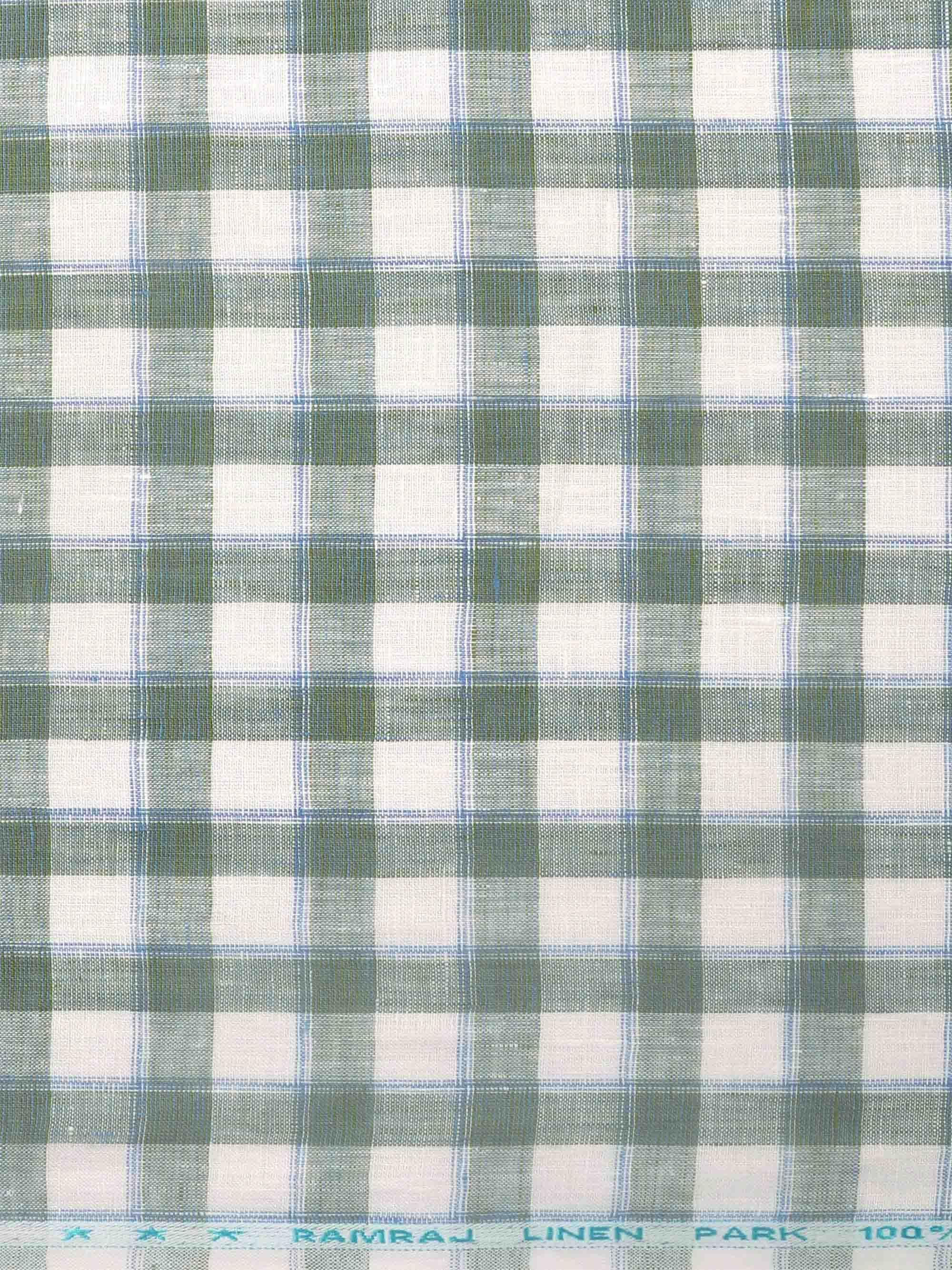 Pure Linen White & Green Colour Checked Shirt Fabric Linen Park Texena-zoom view