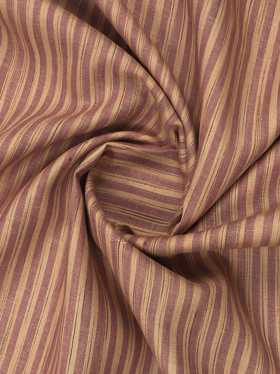 Pure Linen Brown Colour Striped Shirt Fabric- Linen Park Texena