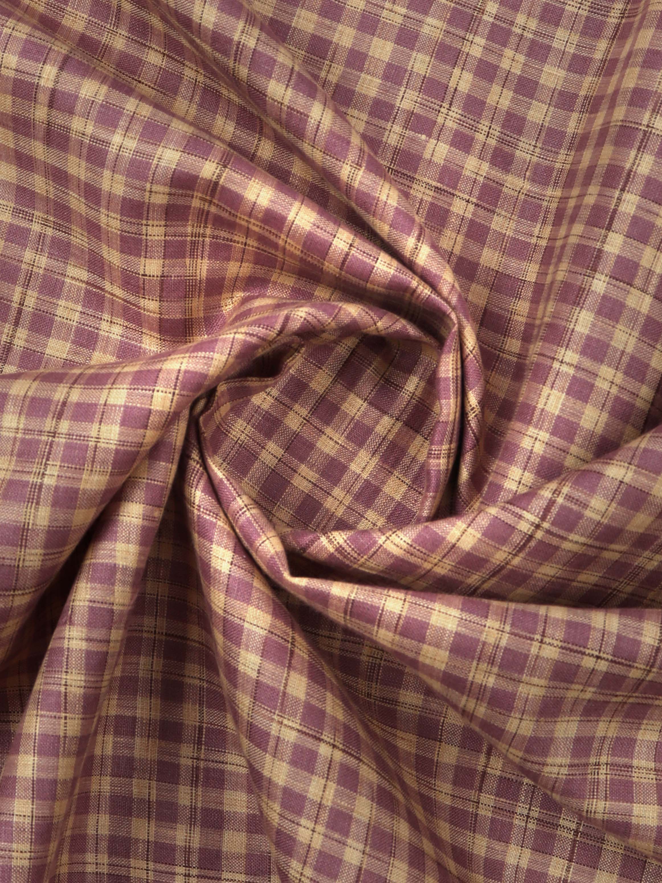 Pure Linen Brown Checked Shirt Fabric-Linen Park Texena