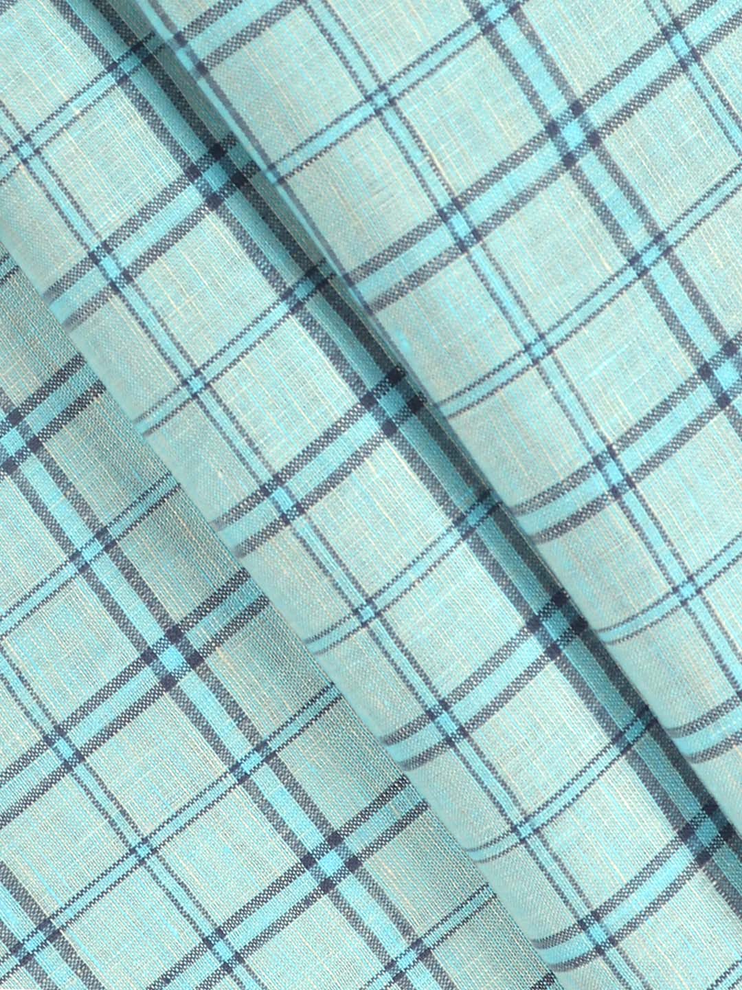 Pure Linen Checked Shirt Fabric Blue