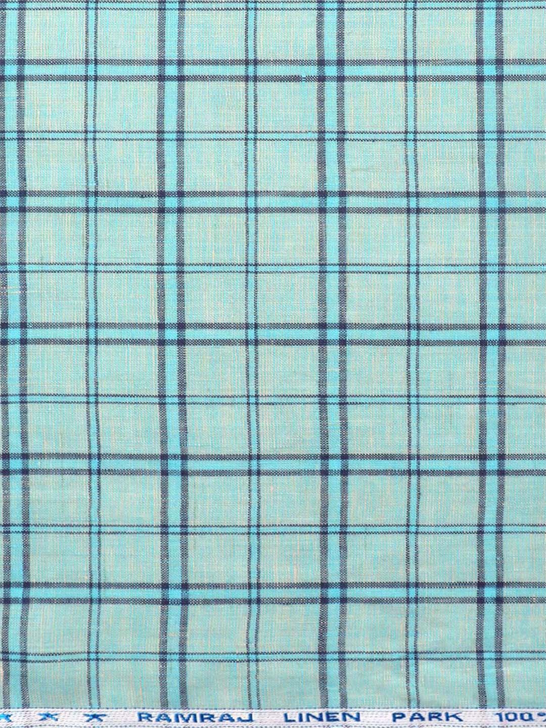 Pure Linen Checked Shirt Fabric Blue