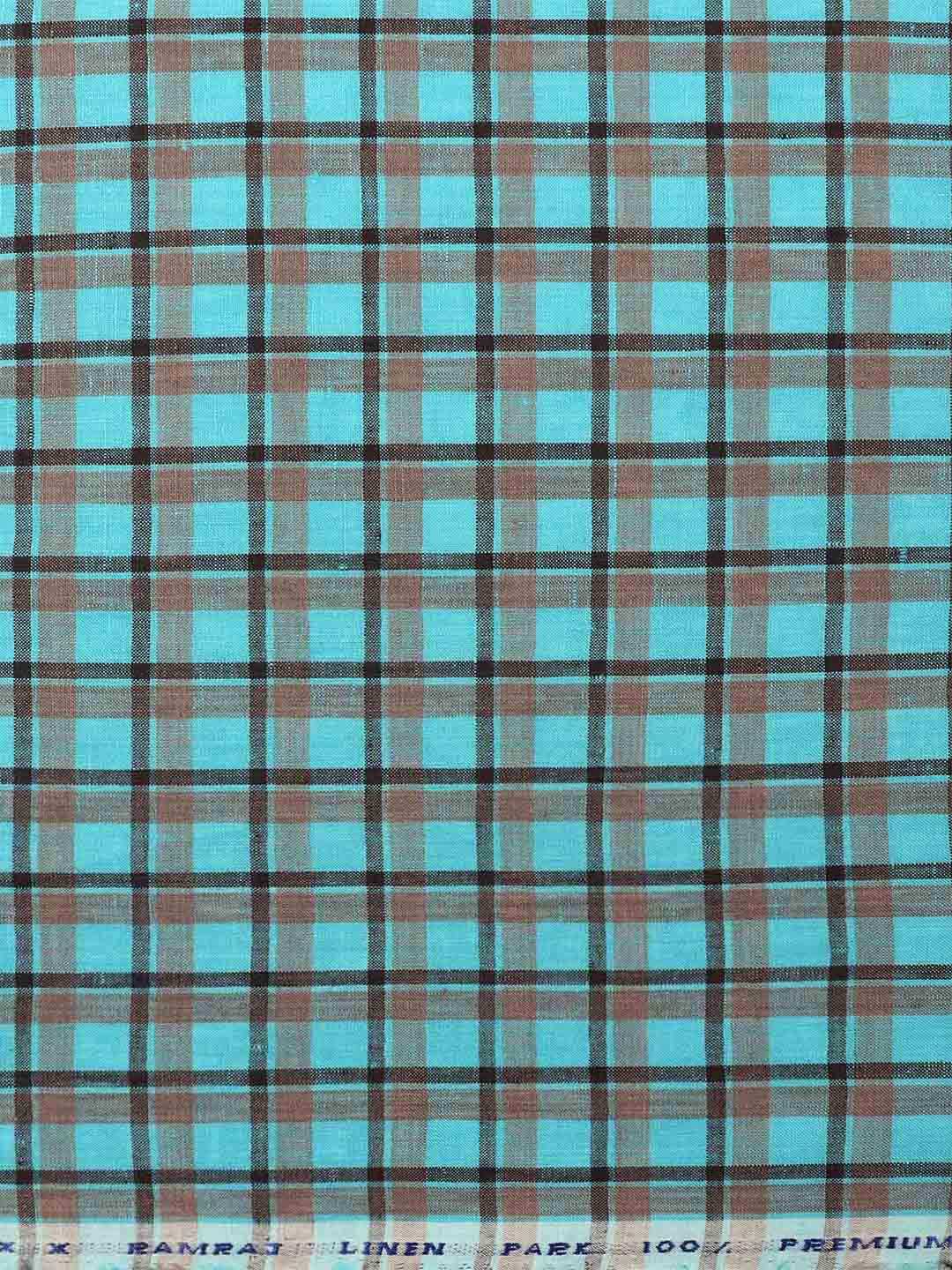 Pure Linen Checked Shirt Fabric Blue