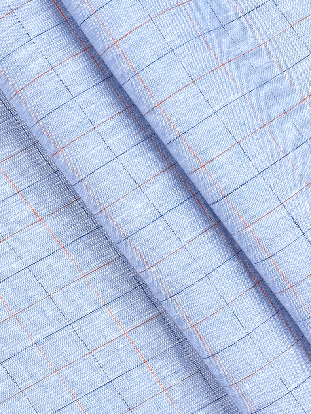 Pure Linen Checked Shirt Fabric Light Blue