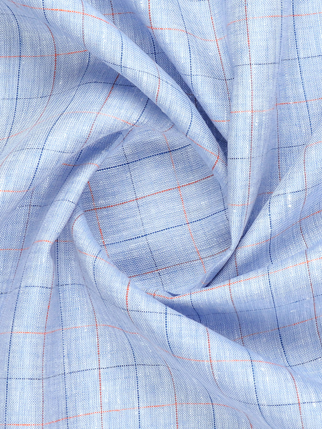 Pure Linen Checked Shirt Fabric Light Blue