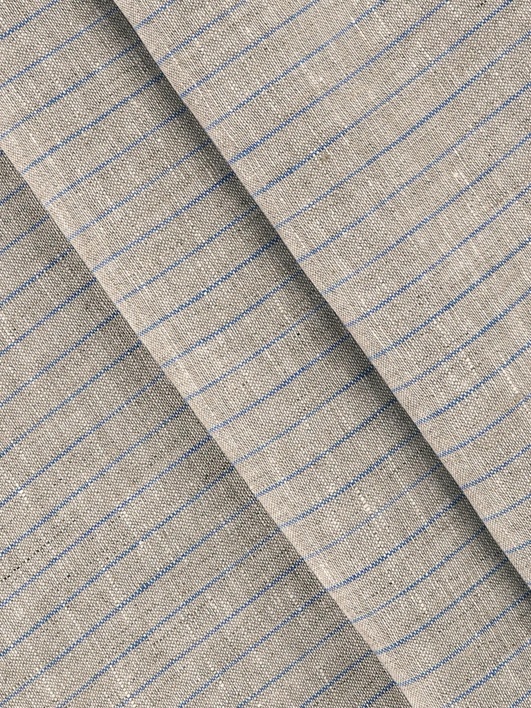 Men 100% Premium Linen Striped Light Brown Shirt Fabric Carlena