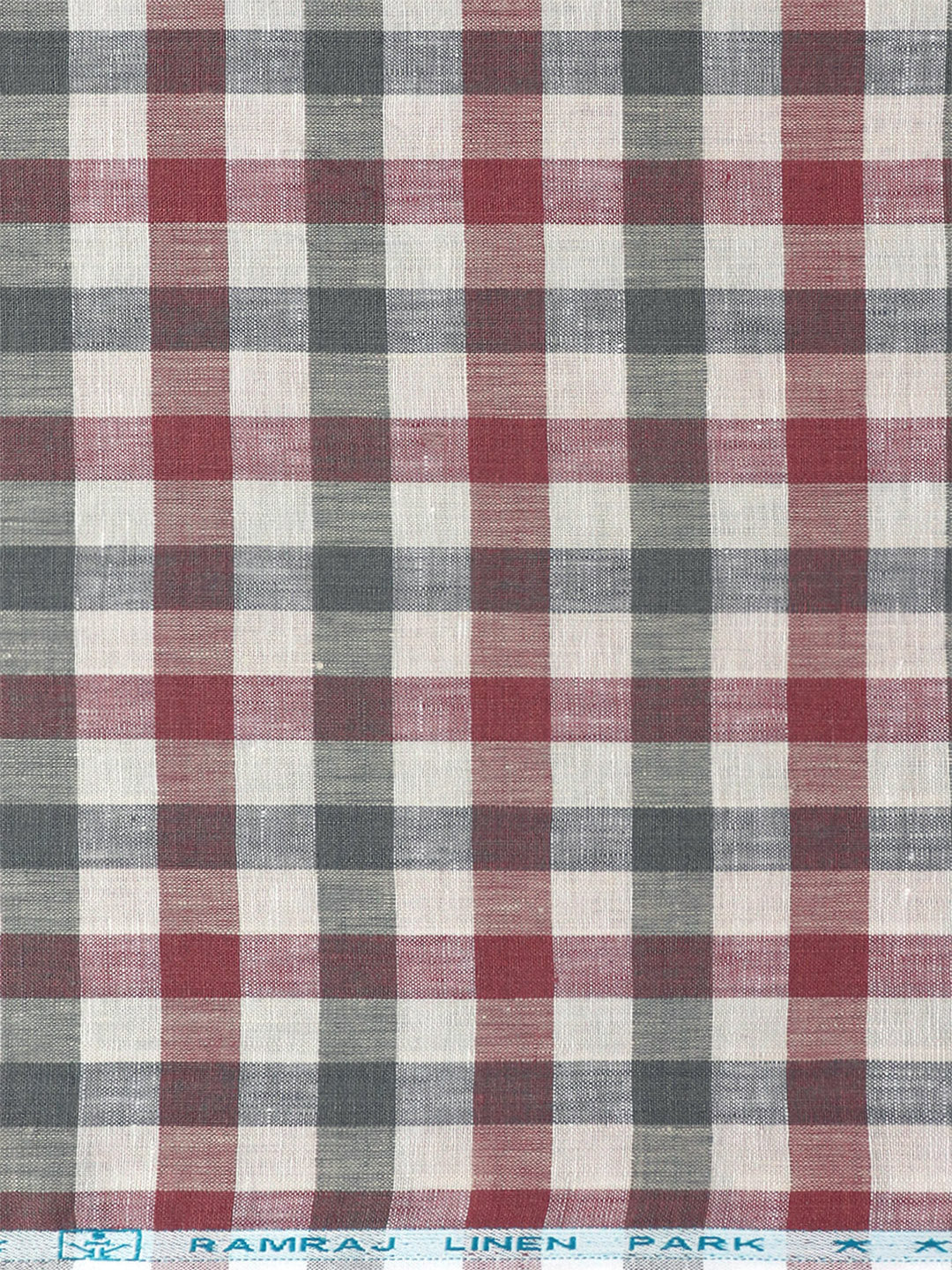 Pure Linen Checked Shirt Fabric Red with Green