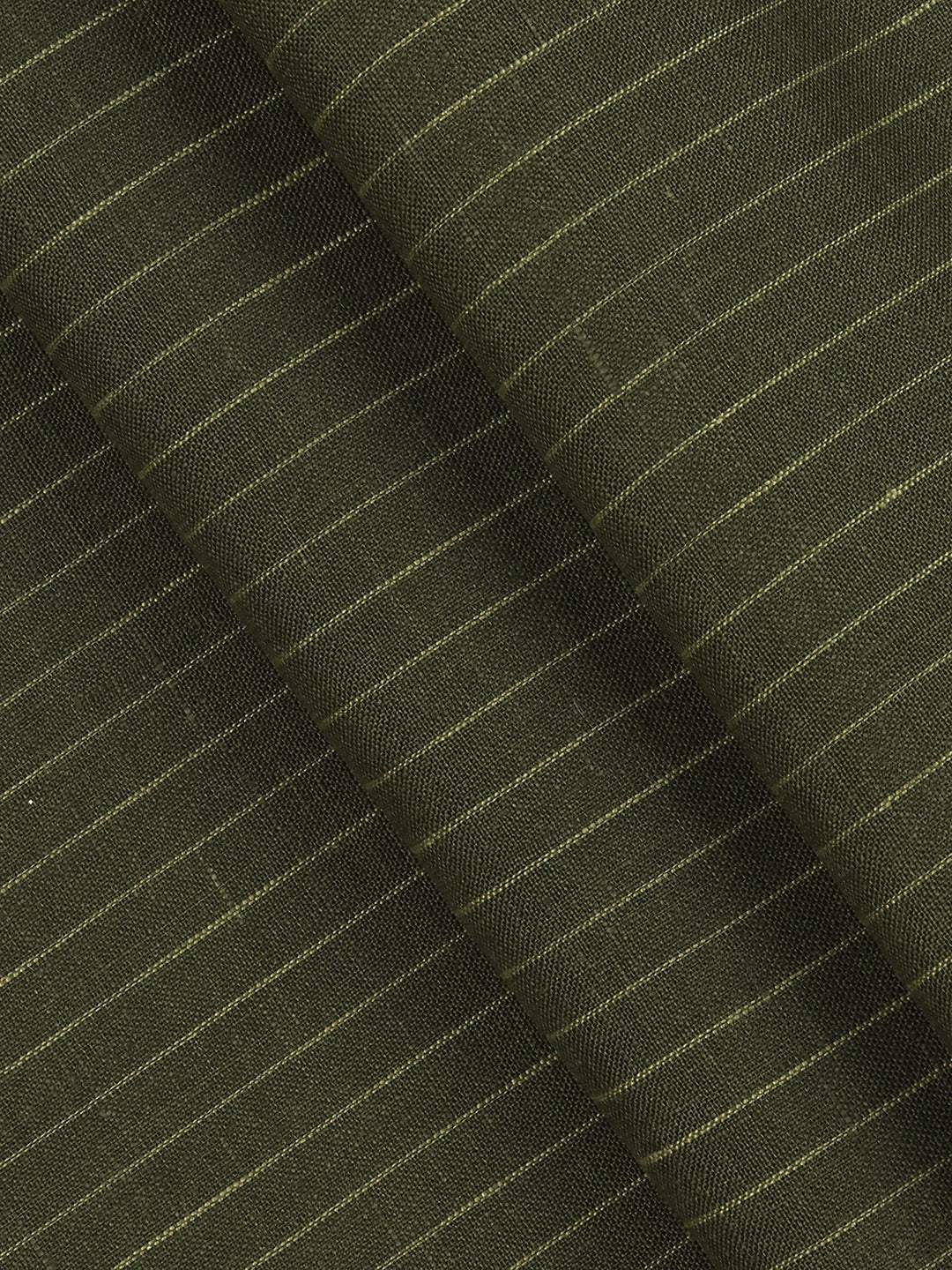 Men 100% Premium Linen Striped Dark Green Shirt Fabric Carlena