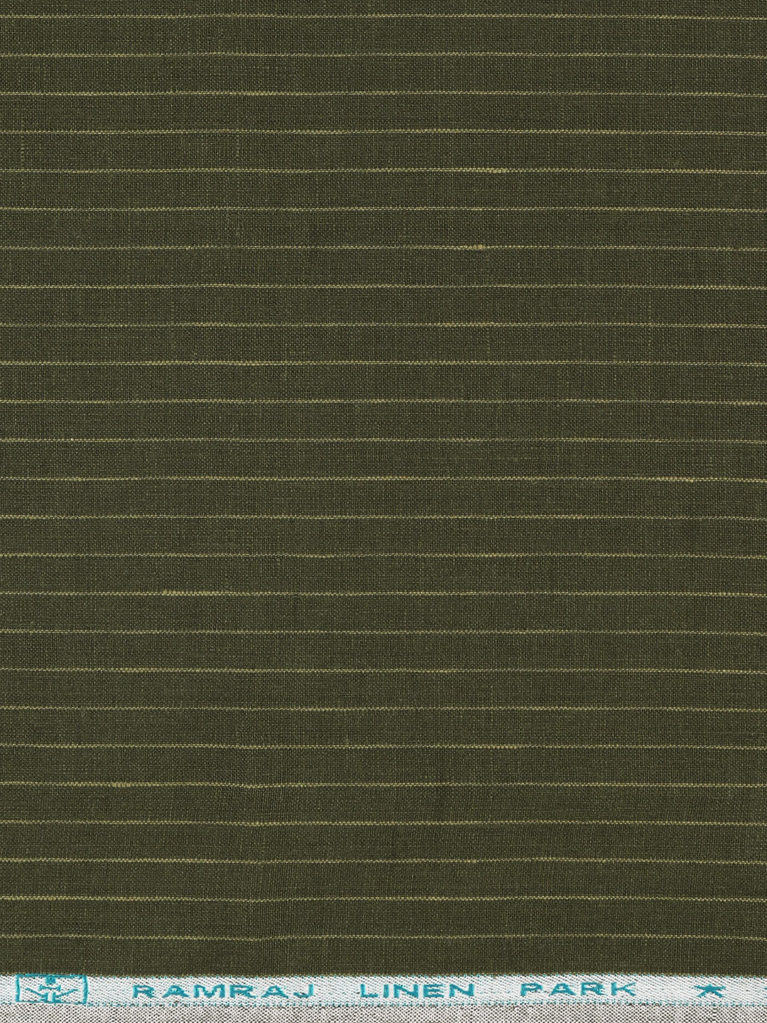Men 100% Premium Linen Striped Dark Green Shirt Fabric Carlena