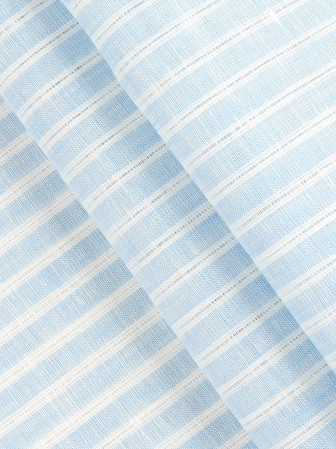 100% European Linen Sky Blue Striped Shirt Fabric Park Carlena
