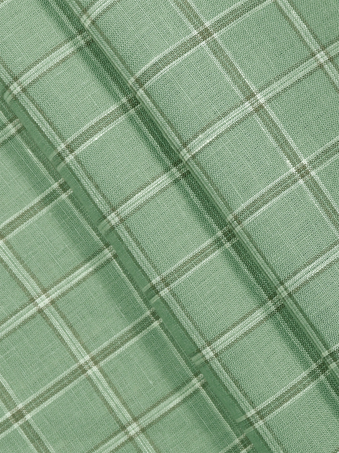 Pure Linen Checked Shirt Fabric Green with Brown