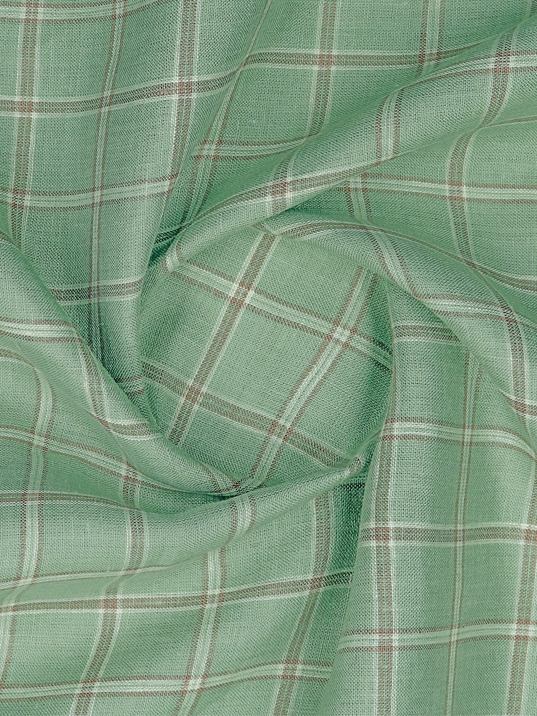 Pure Linen Checked Shirt Fabric Green with Brown