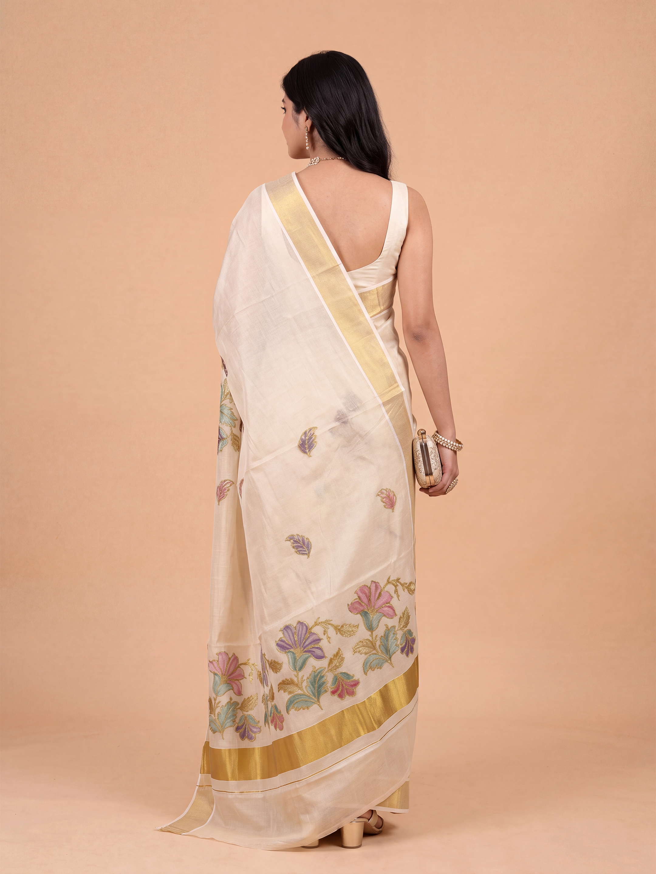 Women Tissue Embroidered and Hand Paint Saree KLS37