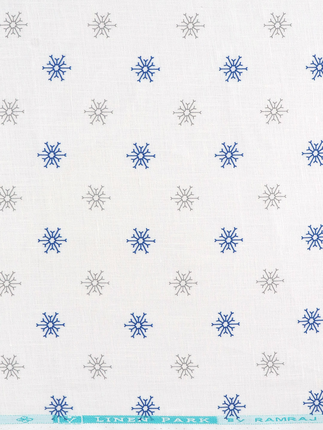 Men 100% Premium Linen White with Blue Printed Shirt Fabric Fortuner