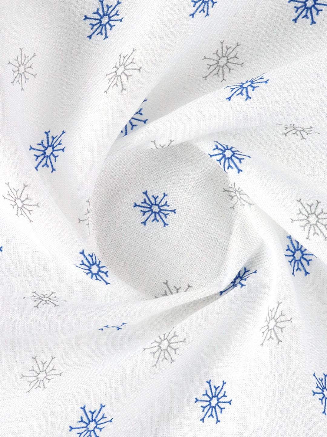 Men 100% Premium Linen White with Blue Printed Shirt Fabric Fortuner