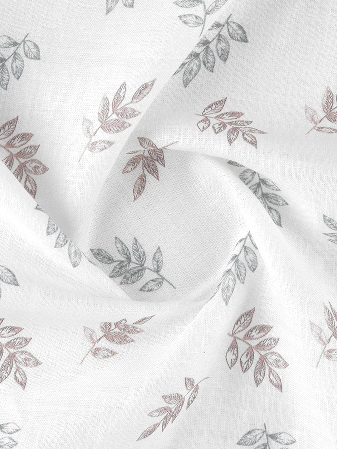 Men 100% Premium Linen White with Grey Printed Shirt Fabric Fortuner