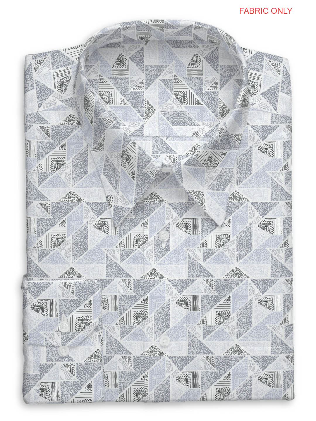 Cotton Blend White with Grey Colour All-over Print Shirt Fabric OSLO