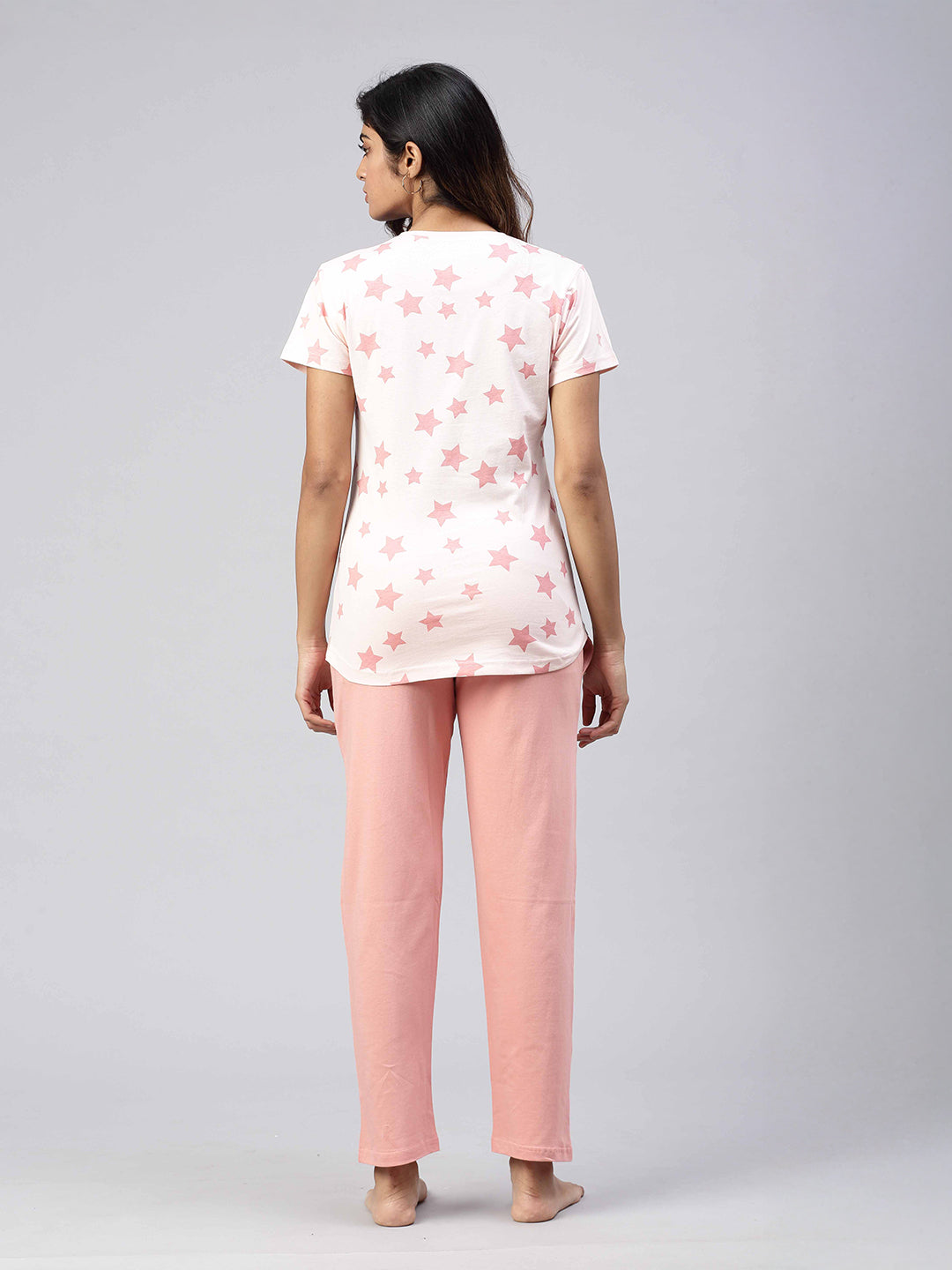 Women Knit Cotton Loungewear Set Peach