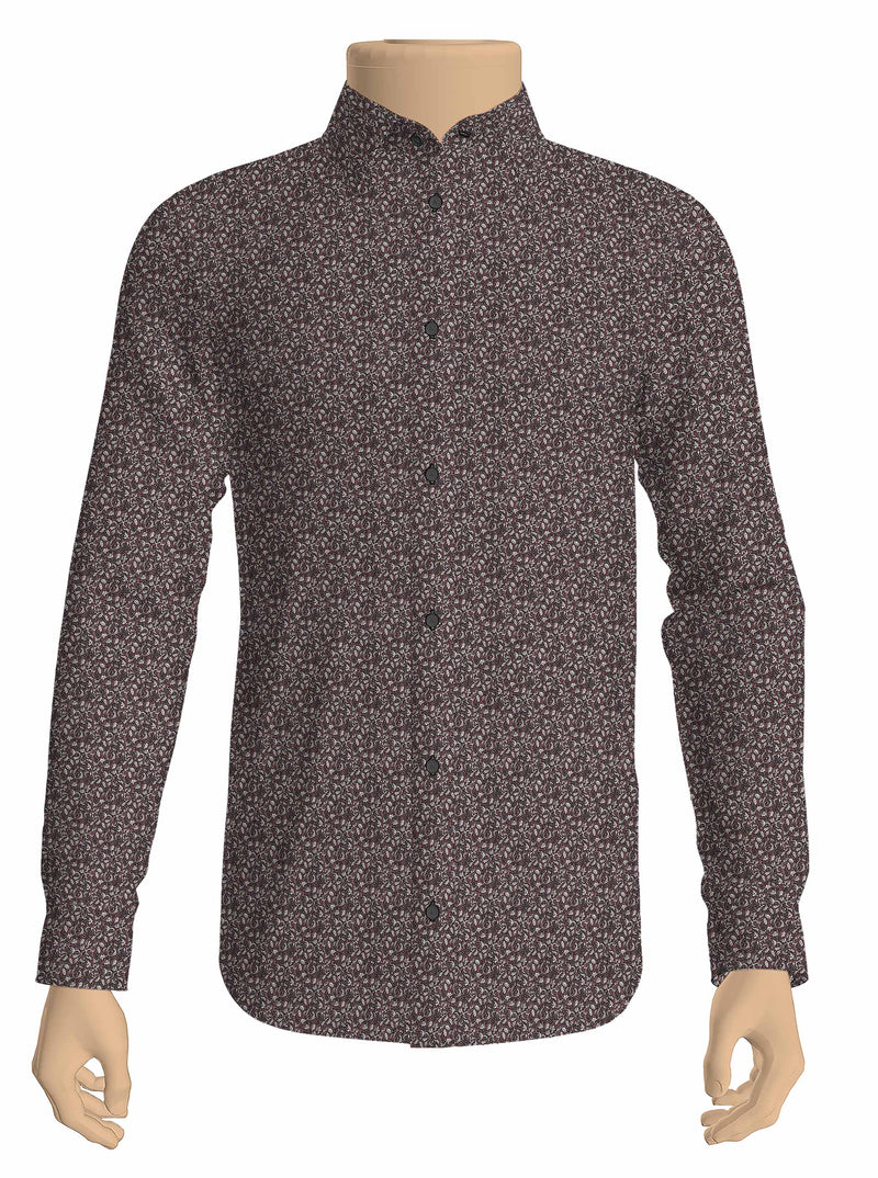 100% Cotton Maroon Printed Shirt Fabric Alpha