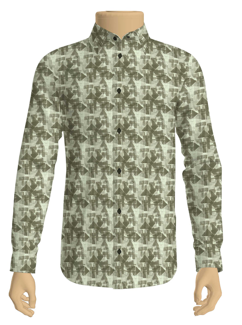 100% Cotton Green & Sandal Printed Shirt Fabric Alpha