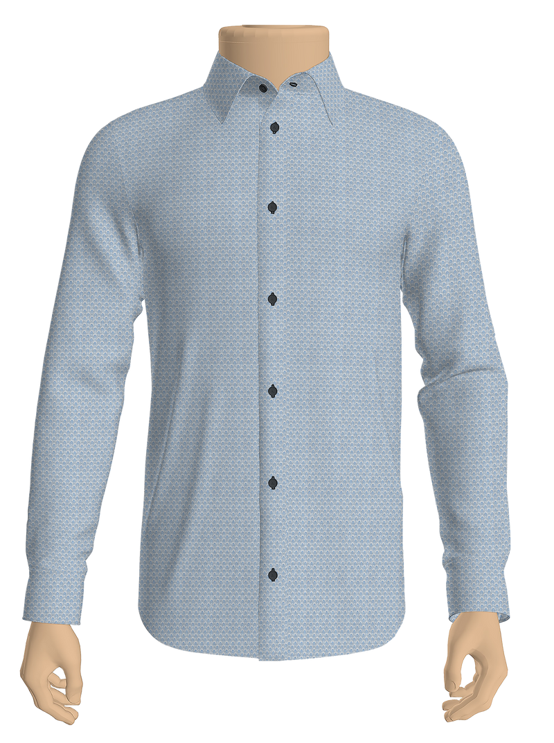 100% Cotton Blue & White Printed Shirt Fabric Alpha